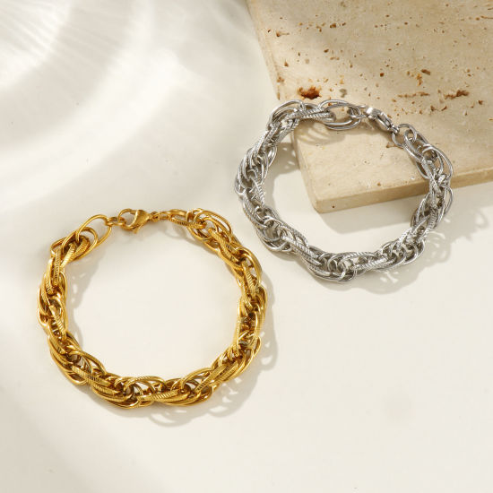 Picture of 1 Piece Eco-friendly Dainty Exquisite Multicolor 304 Stainless Steel Handmade Link Chain Bracelets For Women Gift 20cm(7.9") long