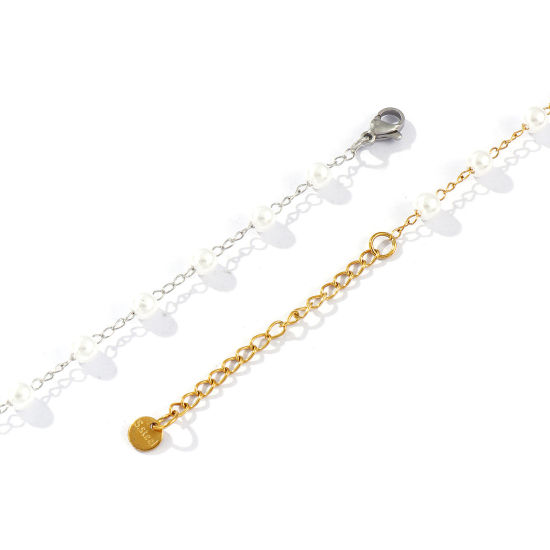 Picture of 1 Piece Eco-friendly Dainty Exquisite Multicolor White 304 Stainless Steel & Acrylic Beaded Chain Bracelets For Women Gift 18cm(7.1") long