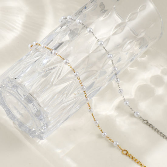 Picture of 1 Piece Eco-friendly Dainty Exquisite Multicolor White 304 Stainless Steel & Acrylic Beaded Chain Bracelets For Women Gift 18cm(7.1") long