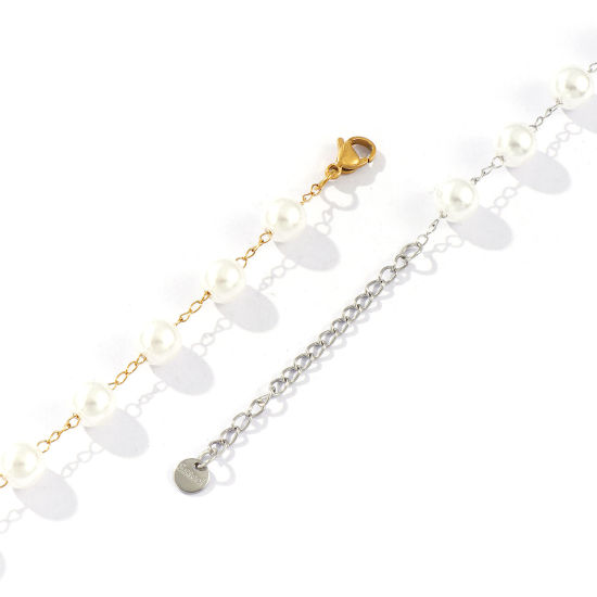 Picture of 1 Piece Eco-friendly Dainty Exquisite Multicolor White 304 Stainless Steel & Acrylic Beaded Chain Bracelets For Women Gift 18cm(7.1") long