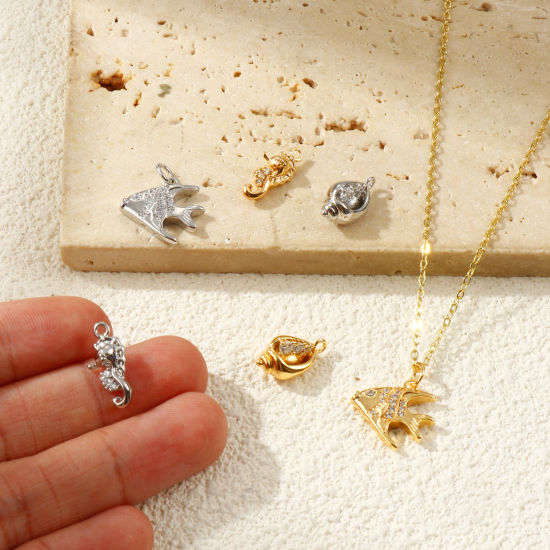 Изображение 2 PCs Eco-friendly Brass Ocean Jewelry Charms Real Gold Plated Clear Cubic Zirconia