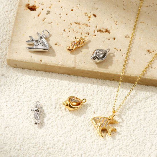 Изображение 2 PCs Eco-friendly Brass Ocean Jewelry Charms Real Gold Plated Clear Cubic Zirconia