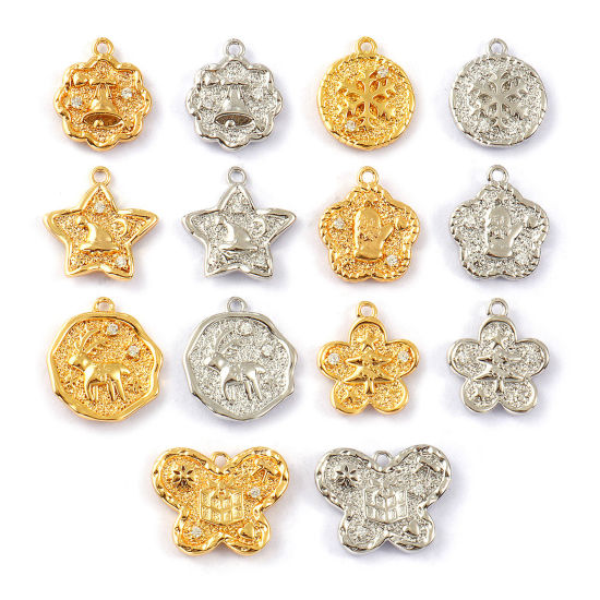 Immagine di 2 PCs Eco-friendly Brass Christmas Charms Real Gold Plated Double Sided Clear Cubic Zirconia