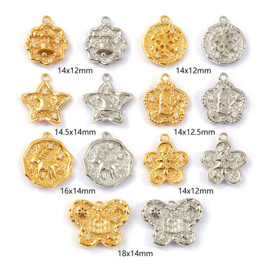 Immagine di 2 PCs Eco-friendly Brass Christmas Charms Real Gold Plated Double Sided Clear Cubic Zirconia