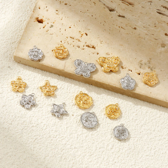 Immagine di 2 PCs Eco-friendly Brass Christmas Charms Real Gold Plated Double Sided Clear Cubic Zirconia