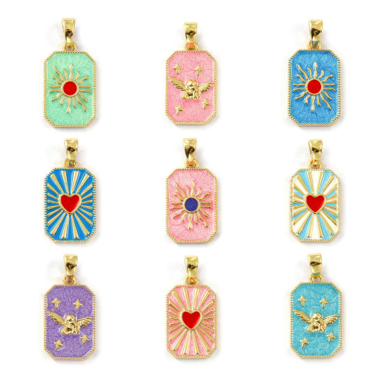 Изображение 2 PCs Eco-friendly Brass Pendants 18K Real Gold Plated Enamel Octagon 3cm x 1.4cm