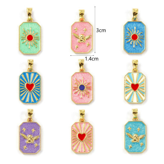 Изображение 2 PCs Eco-friendly Brass Pendants 18K Real Gold Plated Enamel Octagon 3cm x 1.4cm