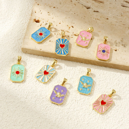 Изображение 2 PCs Eco-friendly Brass Pendants 18K Real Gold Plated Enamel Octagon 3cm x 1.4cm
