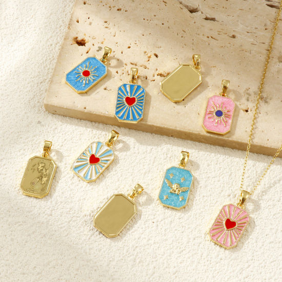 Изображение 2 PCs Eco-friendly Brass Pendants 18K Real Gold Plated Enamel Octagon 3cm x 1.4cm