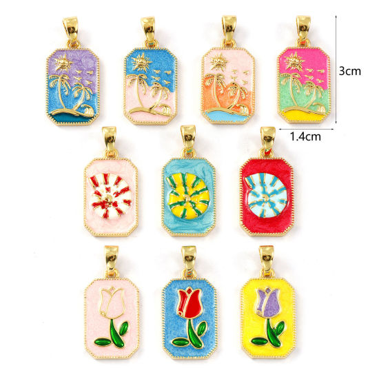 Image de 2 PCs Eco-friendly Brass Pendants 18K Real Gold Plated Enamel Octagon 3cm x 1.4cm