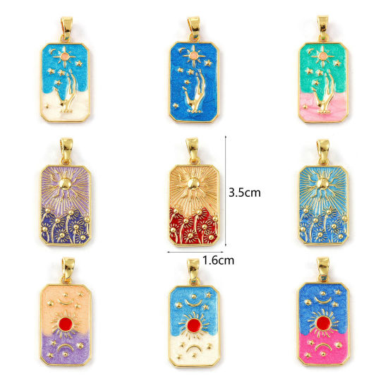 Изображение 1 Piece Eco-friendly Brass Pendants 18K Real Gold Plated Enamel Octagon 3.5cm x 1.6cm