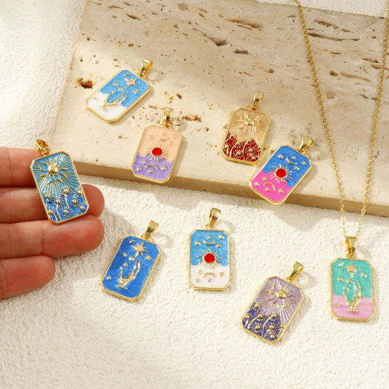 Изображение 1 Piece Eco-friendly Brass Pendants 18K Real Gold Plated Enamel Octagon 3.5cm x 1.6cm