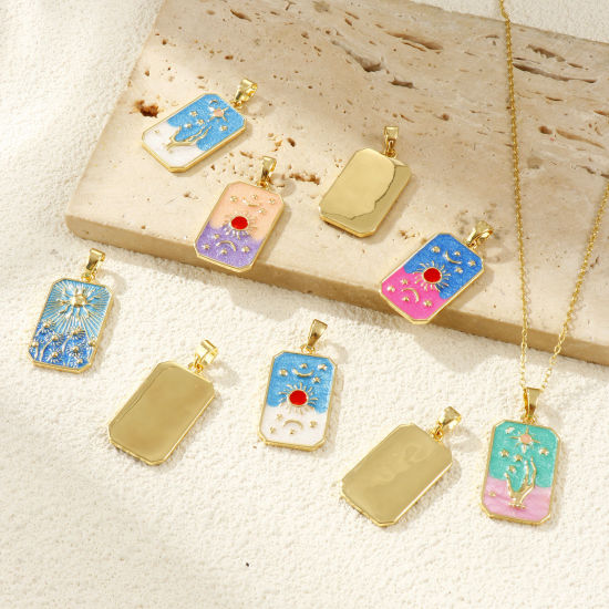 Изображение 1 Piece Eco-friendly Brass Pendants 18K Real Gold Plated Enamel Octagon 3.5cm x 1.6cm