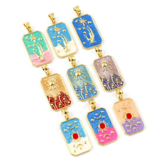Изображение 1 Piece Eco-friendly Brass Pendants 18K Real Gold Plated Enamel Octagon 3.5cm x 1.6cm