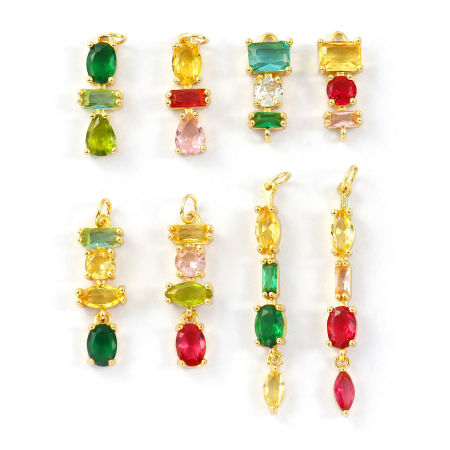 Eco-friendly Brass & Rhinestone Geometric Connectors Charms Pendants 18K Real Gold Plated