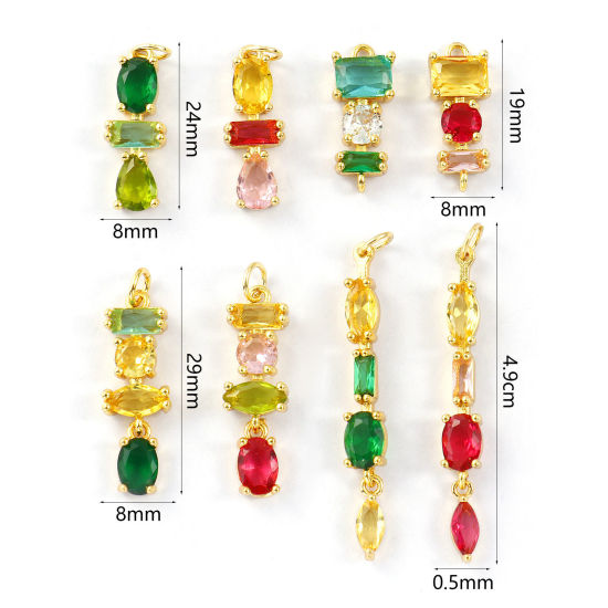 Изображение 1 Piece Eco-friendly Brass & Rhinestone Geometric Connectors Charms Pendants 18K Real Gold Plated