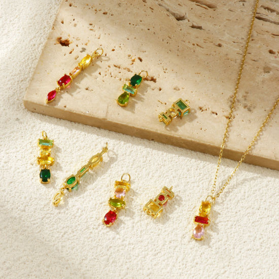 Изображение 1 Piece Eco-friendly Brass & Rhinestone Geometric Connectors Charms Pendants 18K Real Gold Plated