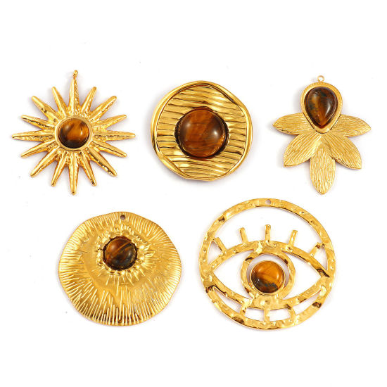 Image de 1 Piece Eco-friendly PVD Vacuum Plating 304 Stainless Steel & Gemstone Pendants 18K Real Gold Plated Brown