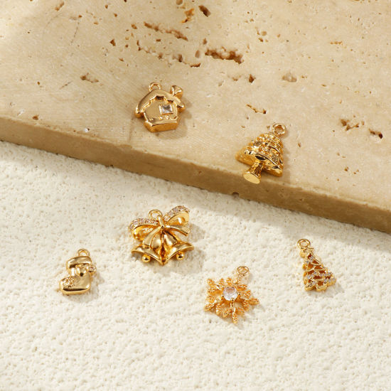 Bild von 2 PCs Eco-friendly Brass Christmas Charms 14K Real Gold Plated Clear Cubic Zirconia