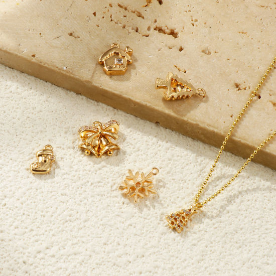 Bild von 2 PCs Eco-friendly Brass Christmas Charms 14K Real Gold Plated Clear Cubic Zirconia