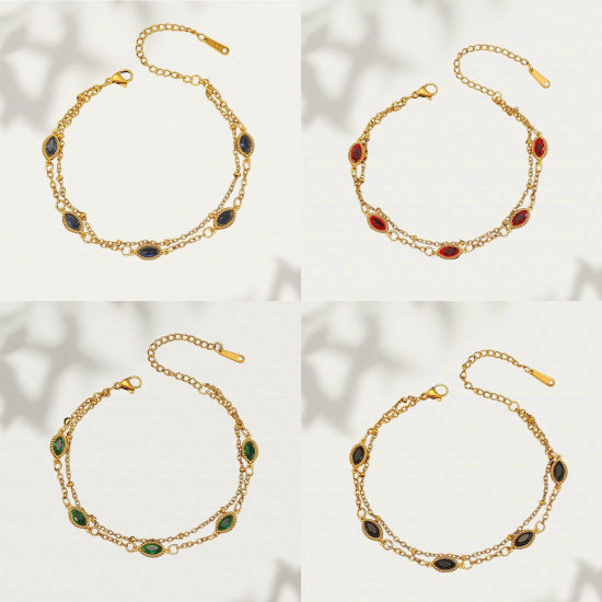 Picture of 1 Piece Vacuum Plating Stylish Exquisite 18K Real Gold Plated 304 Stainless Steel & Rhinestone Bracelets For Women Gift 17cm(6.7") long