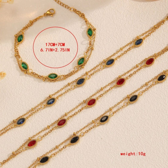 Picture of 1 Piece Vacuum Plating Stylish Exquisite 18K Real Gold Plated 304 Stainless Steel & Rhinestone Bracelets For Women Gift 17cm(6.7") long