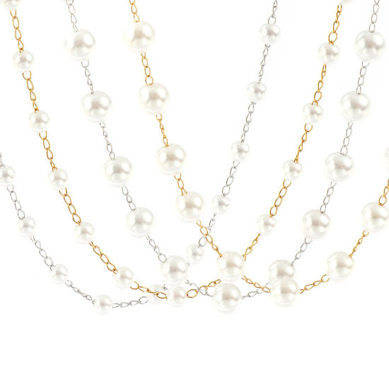 Изображение 1 ШТ Разноцветный Цепочка из бисера Ожерелья, 304 Нержавеющая Сталь & Акрил 42см + 5см, Для женщин, Белый Простой & повседневный Изысканный подарок, Экологичный