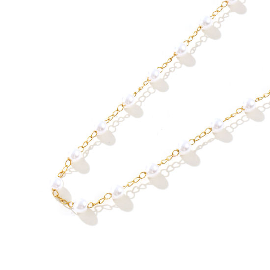 Изображение 1 ШТ Разноцветный Цепочка из бисера Ожерелья, 304 Нержавеющая Сталь & Акрил 42см + 5см, Для женщин, Белый Простой & повседневный Изысканный подарок, Экологичный