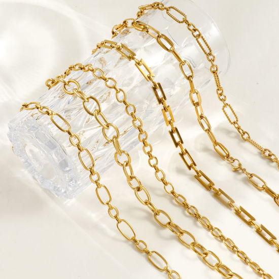 Imagen de 1 Unidad 18K Oro Real Chapado Cadena de Eslabones Hechos a Mano Collares, 304 Acero Inoxidable 40cm + 5cm, Para Mujeres, Sencillo & Casual Exquisito Regalo, Recubrimiento al Vacío PVD Ecológico