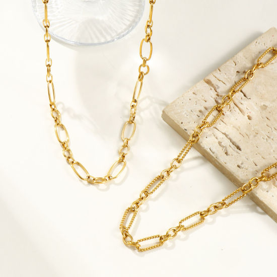 Imagen de 1 Unidad 18K Oro Real Chapado Cadena de Eslabones Hechos a Mano Collares, 304 Acero Inoxidable 40cm + 5cm, Para Mujeres, Sencillo & Casual Exquisito Regalo, Recubrimiento al Vacío PVD Ecológico
