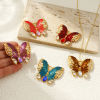 Immagine di 1 Pz Placcatura Sottovuoto PVD Ecologica 304 Acciaio Inossidabile & Strass Insetto Ciondoli Pendenti 18K Vero Oro Placcato Smalto Farfalla 4.5cm x 4.2cm