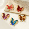 Immagine di 1 Pz Placcatura Sottovuoto PVD Ecologica 304 Acciaio Inossidabile & Strass Insetto Ciondoli Pendenti 18K Vero Oro Placcato Smalto Farfalla 4.5cm x 4.2cm