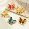 Immagine di 1 Pz Placcatura Sottovuoto PVD Ecologica 304 Acciaio Inossidabile & Strass Insetto Ciondoli Pendenti 18K Vero Oro Placcato Smalto Farfalla 4.5cm x 4.2cm