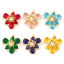 Picture of Brass & Glass Stylish Connectors Charms Pendants 18K Gold Plated Flower Clear Cubic Zirconia 23mm x 23mm