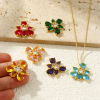 Picture of Brass & Glass Stylish Connectors Charms Pendants 18K Gold Plated Flower Clear Cubic Zirconia 23mm x 23mm