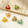 Picture of Brass & Glass Stylish Connectors Charms Pendants 18K Gold Plated Flower Clear Cubic Zirconia 23mm x 23mm