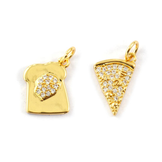 Immagine di 2 PCs Eco-friendly Brass Charms 18K Real Gold Plated Clear Cubic Zirconia