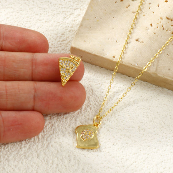 Immagine di 2 PCs Eco-friendly Brass Charms 18K Real Gold Plated Clear Cubic Zirconia