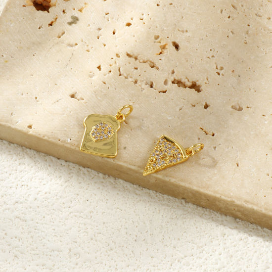 Immagine di 2 PCs Eco-friendly Brass Charms 18K Real Gold Plated Clear Cubic Zirconia