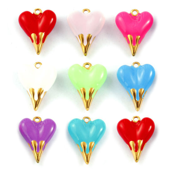 Изображение 1 Piece Eco-friendly PVD Vacuum Plating Waterproof Anti-Tarnish Hypoallergenic 304 Stainless Steel Valentine's Day Charms 18K Real Gold Plated Enamel Heart 3D 24mm x 19mm
