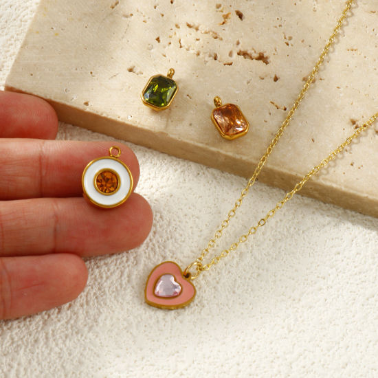 Immagine di 2 PCs Eco-friendly PVD Vacuum Plating Waterproof Anti-Tarnish Hypoallergenic 304 Stainless Steel Charms 18K Real Gold Plated