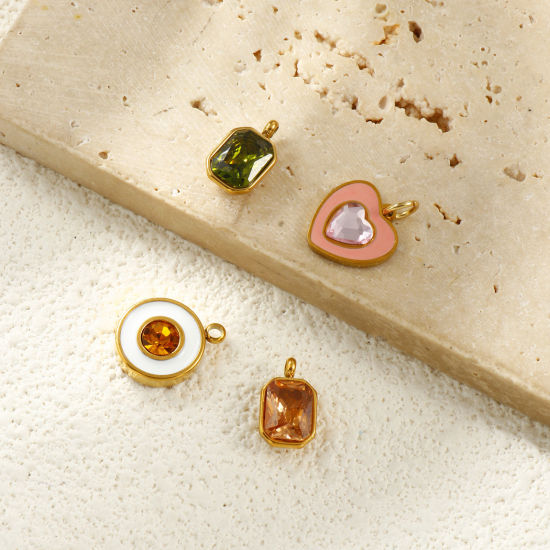 Immagine di 2 PCs Eco-friendly PVD Vacuum Plating Waterproof Anti-Tarnish Hypoallergenic 304 Stainless Steel Charms 18K Real Gold Plated