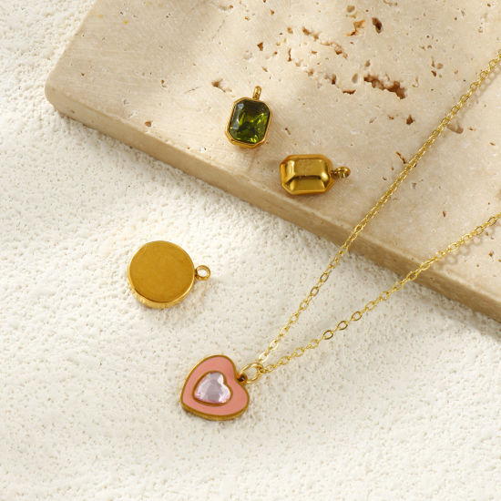 Immagine di 2 PCs Eco-friendly PVD Vacuum Plating Waterproof Anti-Tarnish Hypoallergenic 304 Stainless Steel Charms 18K Real Gold Plated