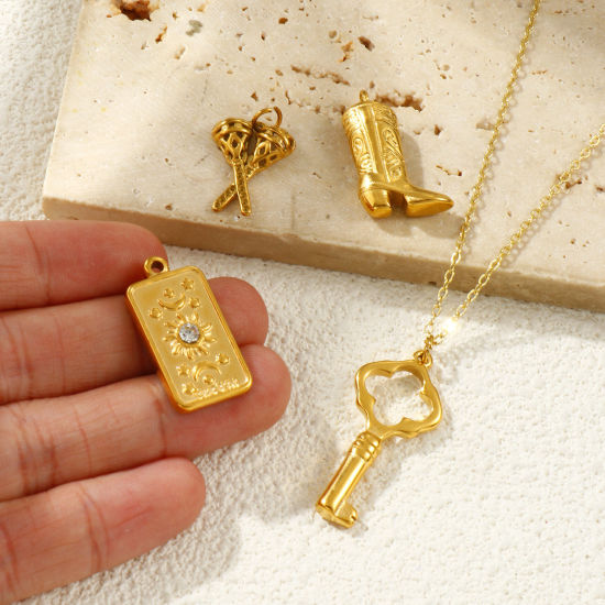 1 Piece Eco-friendly PVD Vacuum Plating Waterproof Anti-Tarnish Hypoallergenic 304 Stainless Steel Charms 18K Real Gold Plated の画像
