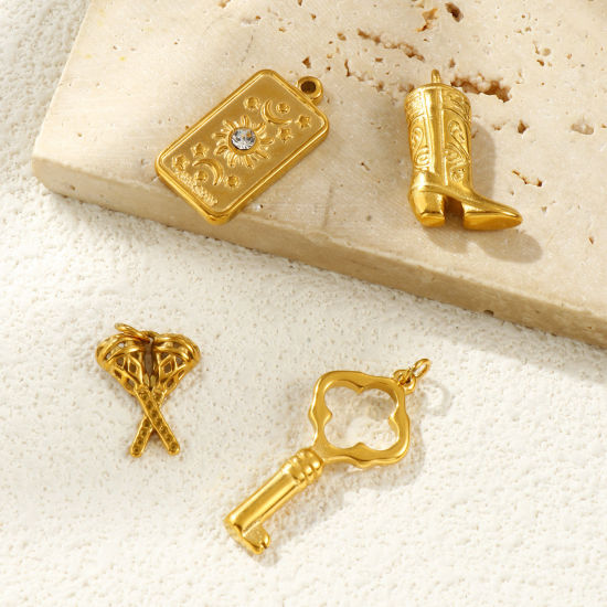 1 Piece Eco-friendly PVD Vacuum Plating Waterproof Anti-Tarnish Hypoallergenic 304 Stainless Steel Charms 18K Real Gold Plated の画像