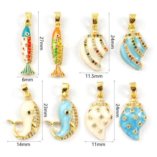 Изображение 2 PCs Eco-friendly Brass Ocean Jewelry Charm Pendant 18K Real Gold Plated Enamel Pearlized