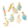 Picture of 2 PCs Eco-friendly Brass Ocean Jewelry Charm Pendant 18K Real Gold Plated Enamel Pearlized