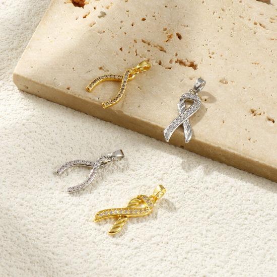 Изображение 2 PCs Eco-friendly Brass Charm Pendant Real Gold Plated Clear Cubic Zirconia