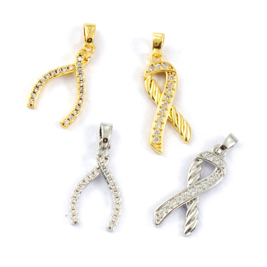Изображение 2 PCs Eco-friendly Brass Charm Pendant Real Gold Plated Clear Cubic Zirconia