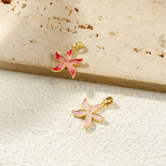 Picture of 2 PCs Eco-friendly Brass Flora Collection Charm Pendant 18K Real Gold Plated Flower Pearlized 23mm x 16mm